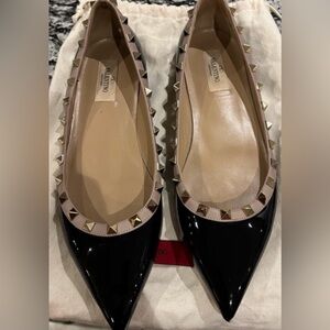 Valentino Garavani Black and Gold Flats w/ Dust Bag